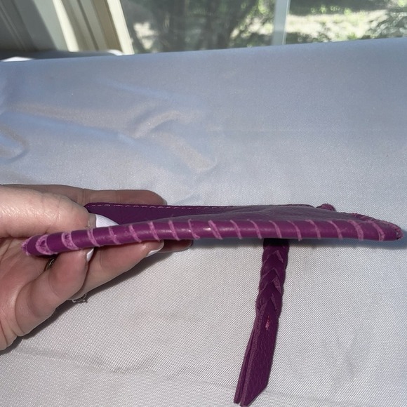 Jennifer Haley Stitched Coin Purse Wallet Made In Mexico Purple Leather Key Ring - Picture 9 of 14